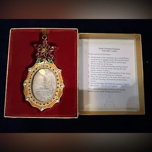 Costco Christmas Ornament 715659 NIB Poinsettia Gold Oval Frame with Rhinestone